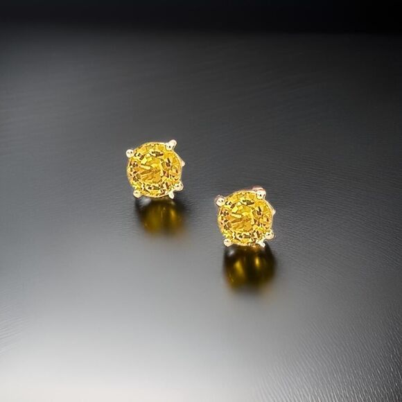 Natural Sapphire Stud Earrings 14k Yellow Gold 1.7 TCW Certified $1,490 121258 - Picture 12 of 15